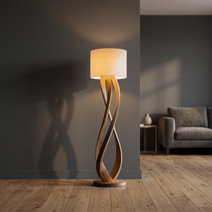 Lámpara de Pie Moderna de Madera con Base Curva y Redonda, Decoración para el Hogar - Product Image 4