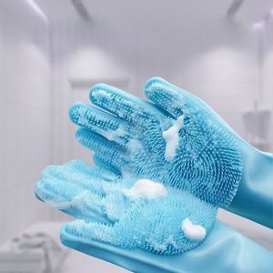 Gants de <span class=keywords><strong>bain</strong></span> pour animaux de compagnie en silicone de qualité supérieure avec poils doux pour un toilettage et un <span class=keywords><strong>bain</strong></span> délicats des chiens, des chats et autres animaux domestiques à la maison - Product Image 1