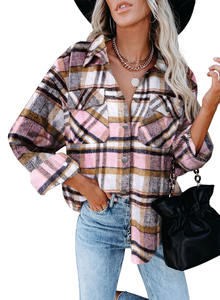 2021 otoño e invierno <span class=keywords><strong>nuevas</strong></span> señoras camisa a cuadros tela pecho abrigos de Mujer - Product Image 6