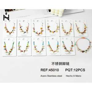 Chaîne de cheville en acier inoxydable avec perles coquillage, faite à la main, 12 pièces, bijoux de mode pour femme, style bohème - Product Image 1