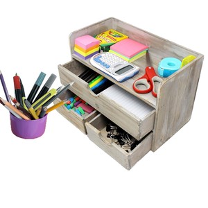 Desktop Storage Box Solid Wood Rectangle <b>Open</b> Top With Compartments Standing Type Organizer For Office Desk Use - Product Image 5