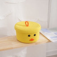 Panier de rangement canard jaune de Pâques de grande capacité avec couvercle en corde de coton tissée pour les fournitures de vacances