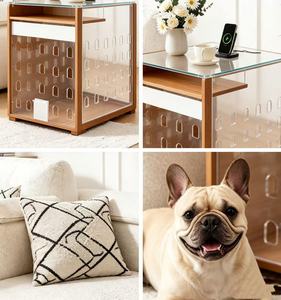 Meuble de transport moderne pour chien avec station de charge, niche intérieure de taille moyenne avec porte acrylique escamotable - Product Image 2
