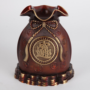 Hucha decorativa de cobre, bolsa de cobre dorada, hucha de la suerte para sala de estar, adorno de cuenco del tesoro. - Product Image 1