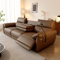 Fauteuil inclinable électrique intelligent 3 places en cuir noir avec porte-gobelet et table rabattable, modèle 2025 du fabricant
