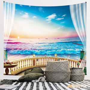 Océan <span class=keywords><strong>plage</strong></span> paysage tapisserie été fenêtre tenture murale tapis fenêtre Nature tropicale cocotier arbre tapisseries - Product Image 4