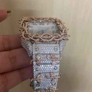 Montre mécanique automatique à cadran carré en moissanite VVS entièrement sertie de diamants, style hip-hop glacé, cadran en cristal de saphir étincelant - Product Image 6