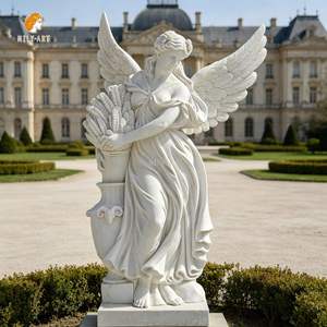MILY Handgeschnitzte Weiße Marmor-Engelsstatue Skulptur im Europäischen Stil für Außenbereich Villa Garten - Product Image 1