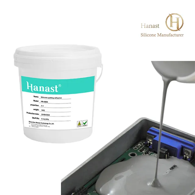 Hanast Silicone Dẫn Nhiệt Dẻo Màu Xám 1:1 Không Ăn Mòn Cho Chậu Điện Tử Cho Nguồn Điện CPU PCB