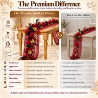 Taplak Meja Sutra Buatan Tangan Motif Bunga Merah Emas Mawar Dahlia Calla Lily Garland Vintage Dekorasi Pernikahan Prancis