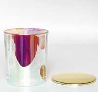 HONGYU Vente en gros de pots à bougies en verre gaufré irisé de luxe 8oz 10oz avec couvercle or rose, fond épais, décoration d'intérieur
