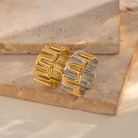 X&L Minimalistischer breiter geometrischer Wellen-Offenring, 18K vergoldeter Edelstahl, anlaufbeständig, stapelbar, Alltagsschmuck für Damen