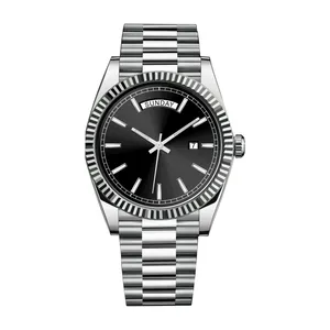 Jam tangan Quartz pria tanggal hari kualitas tinggi gelang baja tahan karat Logo kustom Label pribadi merek OEM