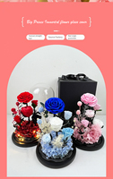 Fleurs roses conservées avec dôme en verre pour les occasions festives comme l'anniversaire de Noël et la fête des mères