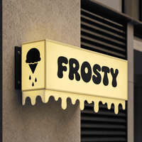 Enseigne lumineuse LED en acrylique jaune crème FROSTY avec motif crème glacée pour devanture de magasin de crème glacée
