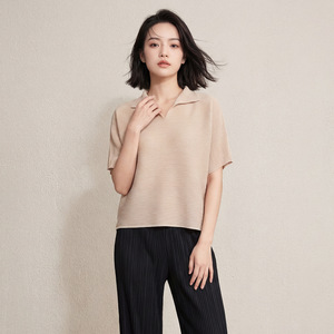 PY 2026 Top Plisado Casual Miyake Lavanda Cuello Redondo Ajuste Regular Manga Corta Transpirable Verano Ropa al por Mayor - Product Image 6
