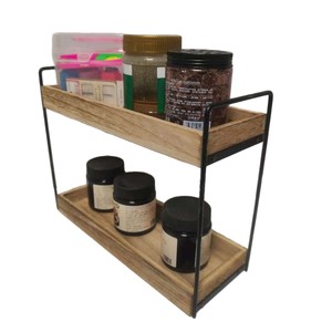Étagère de rangement rectangulaire à double niveau en bois, type sur pied, pour salle de bain, cuisine, organisation de bureau, montage facile - Product Image 4