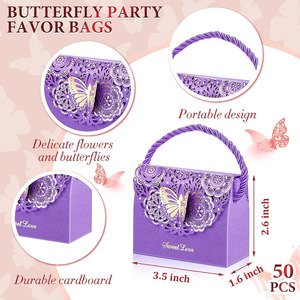 B409 Mariposas Monedero Fiesta Favor Cajas Goodie Bolsas Candy Treat Boda Cumpleaños Despedida de soltera Suministros de regalo Bolsa púrpura en caja - Product Image 3