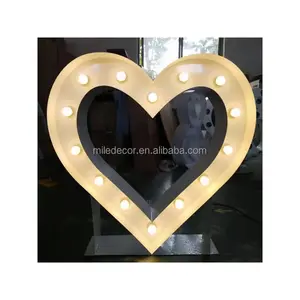 New Style Heart Shape Metal Frame Marquee Letters Backdrop Stand With LED Light Bulb
