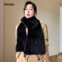 Écharpe de luxe tricotée en fourrure véritable pour l'hiver, style long, chauffe-cou, 20 cm, design personnalisable, pour hommes et femmes, 180 cm, motif uni noir
