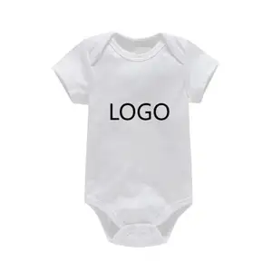 Michley Custom Logo Summer Rompers Solid Clothes Infant Boys Jumpsuits 100%Cotton Baby Romper