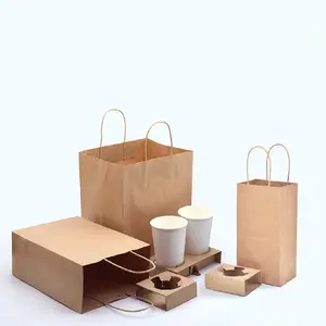 Üreticileri toplu baskı kahverengi kraft kağıt torbalar noel hediyesi torba gıda kağıt torbalar