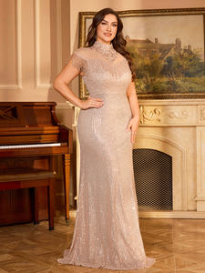 بالإضافة إلى المرأة الأنيقة الشمبانيا الوقوف طوق شرابة الديكور اللؤلؤ الترتر عاري الظهر حزب رسمي مساء اللباس للصيف - Product Image 6