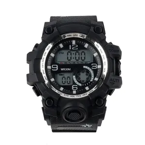 High Quality Round Digital Watch For Men Outdoor Waterproof Sport Type With Chronograph Led Display Buckle Clasp Made Plastic