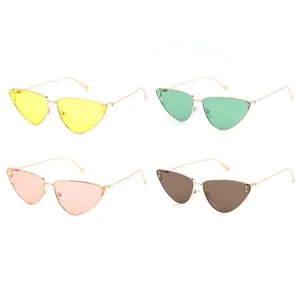 Fashion customized PC UV400 yellow lens women designer accessory Metal Retro lady vintage retro eye cat sun glasses Sunglasses