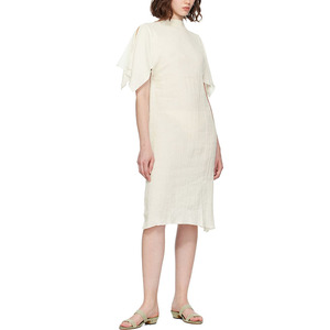 Fabricant de vêtements en chanvre, <span class=keywords><strong>robe</strong></span> midi en chanvre blanc semi-transparent à manches pétales, 100% lin pur - Product Image 2