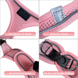 Arnés de moda Muker rosa transpirable de poliéster para perros pequeños, con hebilla ajustable, chaleco de malla suave para el pecho, con cintas, al por mayor - Product Image 3