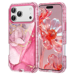 เคสลายหินอ่อนเคลือบไฟฟ้า 3-in-1 สำหรับ <span class=keywords><strong>iPhone</strong></span> 17 Pro Max, 16 Pro, 15, 14, 13 Pro Max  วัสดุ TPU PC ป้องกันแรงกระแทก - Product Image 1