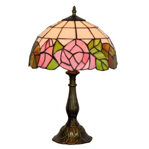 30Cm Creatieve Retro Rose Art Glazen Lamp Amerikaanse Tiffany 'S Gebrandschilderd Glas Slaapkamer Bedlampje Aluminiumlegering Base