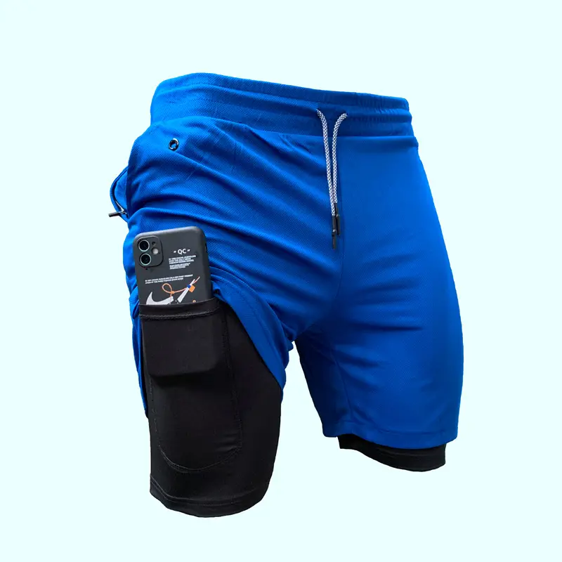 กางเกงกีฬาขาสั้นสำหรับผู้ชาย,กางเกงวิ่งแบบ2 In 1กางเกงขาสั้นสำหรับออกกำลังกายเล่นฟิตเนส