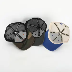 Classico personalizzato sport Gorras 6 pannello camionista di alta qualità toppa intrecciata all'ingrosso cotone mimetico maglia ricamo Patch Logo cappello