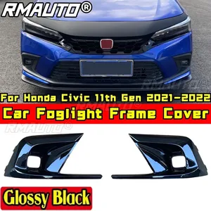 Para Honda Civic 11.ª generación 2021-2022, kit de carrocería, cubierta de marco de luz antiniebla, negro brillante, estilo TR, cubierta de marco de lámpara antiniebla, accesorios para coche - Product Image 2