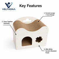 Mobilier pour chat en carton ondulé, 2 niveaux, avec griffoir, condo, plateau lounge incurvé, porte cintrée et fenêtre en forme de fleur, vente en gros