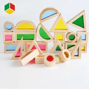 QS玩具亚克力彩虹DIY建筑Montessori 3D拼图彩色拱桥拼装窗式堆砌木块出售