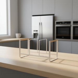 Support pour assiettes en métal blanc 34,5x20x16,5cm avec poignées en bois pour rangement de cuisine - Product Image 3