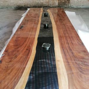 Unique Handmade <b>Epoxy</b> <b>Resin</b> Dark Walnut Slab Smart Dining <b>Table</b> - WiFi Bluetooth-Enabled Wood River WYL-<b>Epoxy</b> <b>Resin</b> Walnut Slab - Product Image 4