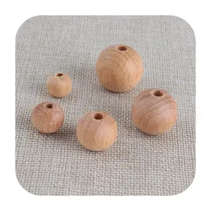BPA Free DIY Accessories Round Unpainted Natural Color Beech Wood Loose Beads For Teething toys