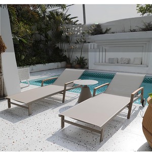 Chaise longue en bois de Polyester, accoudoir en tissu de piscine de jardin extérieur - Product Image 3