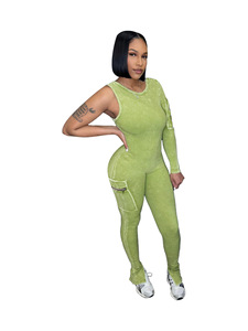 Haute qualité automne 2024 <span class=keywords><strong>femme</strong></span> Sexy combinaison femmes extensible coton body poche manches simples usé serré combishorts - Product Image 6