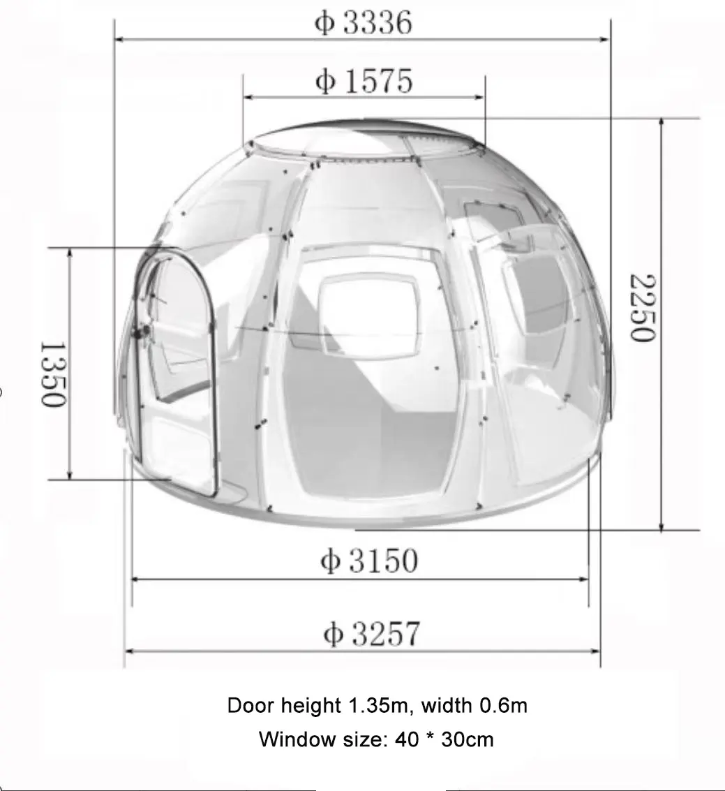 خيمة على شكل قبة من سبائك الألومنيوم, شفافة بالكامل ، مقاومة للثلج ، إطار من سبائك الألومنيوم ، PC