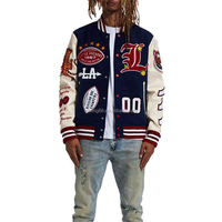 Chaqueta de Béisbol Universitaria Personalizada con Logotipo para Hombre, Chaqueta Negra Tipo Letterman a Cuadros, Mangas de Cuero Bordadas, Algodón, Talla Grande, Negra