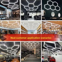 Plafonnier LED hexagonal à 7 panneaux - Conception modulaire en nid d'abeille pour garage, atelier, detailing automobile, bureau, entrepôt 50W 6000K Haute luminosité