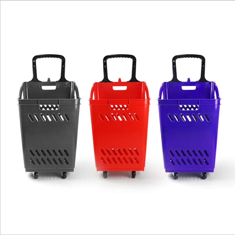 plastic shopping basket with wheels