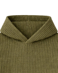 Sweat à capuche en tricot côtelé, pull chaud d'hiver, manches longues, couleur vert olive, streetwear décontracté, tricot doux et confortable - Product Image 5