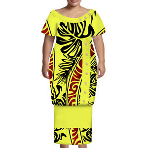 उच्च गुणवत्ता वाले डिजाइन टोंगा समोआ पुलेलासी, बटन ड्रेस कस्टम बड़े आकार की महिला क्रू गर्दन आकस्मिक कपड़े पार्टी पोशाक 2 टुकड़ा - Product Image 5