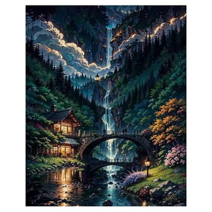 Kit de Peinture par Numéros Série Paysage : Pont Alpin Chinois Fantastique, Tableau Décoratif Pliant Peint à la Main - Product Image 1